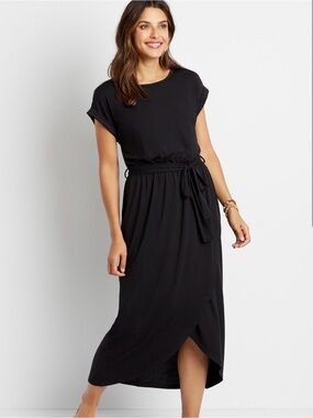Vidarton Black Tie-Waist Midi Dress - Classic Women's Dress Sz M